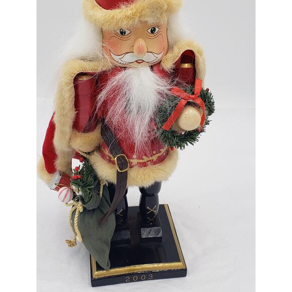 Nutcracker Santa Claus Christmas Decor Red Cape Holding Toy Bag Size 14" - Picture 4 of 16